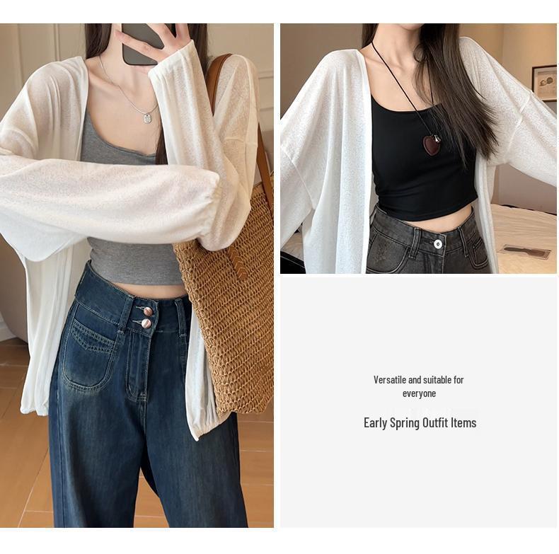 Women's Summer Sun Protection Loose Knit Cardigan - Korean Style, Long Sleeve, Casual Air Conditioning Cover-Up.