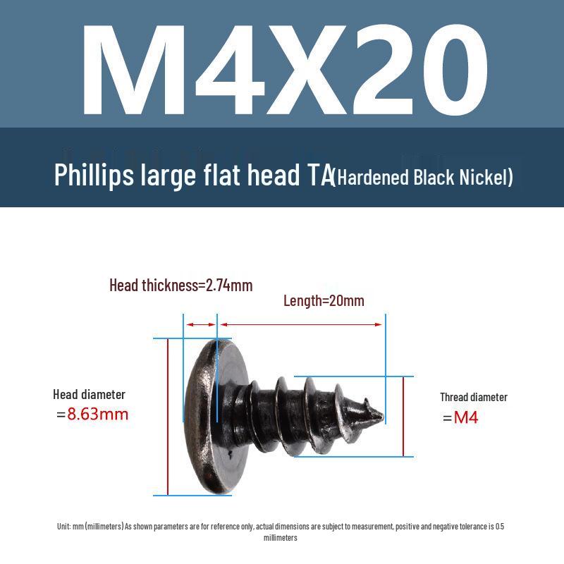 Yigu Black Nickel Hardened Phillips Flat Head Self-Tapping Screws M3-M5, Carbon Steel, Coarse Thread, Pointed Tail