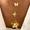 Chic Stackable Butterfly Floral Pendant Necklace Lightweight Stainless Steel Clavicle Chain Jewelry Gift For Her