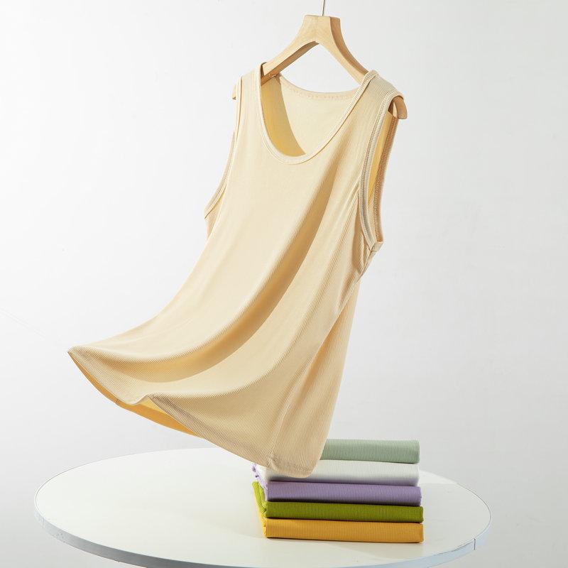 Women's Plus Size Ice Silk Ribbed Sleeveless Tank Top with Wide Shoulders, Round Neck, Ideal for Summer Outerwear or Innerwear.
