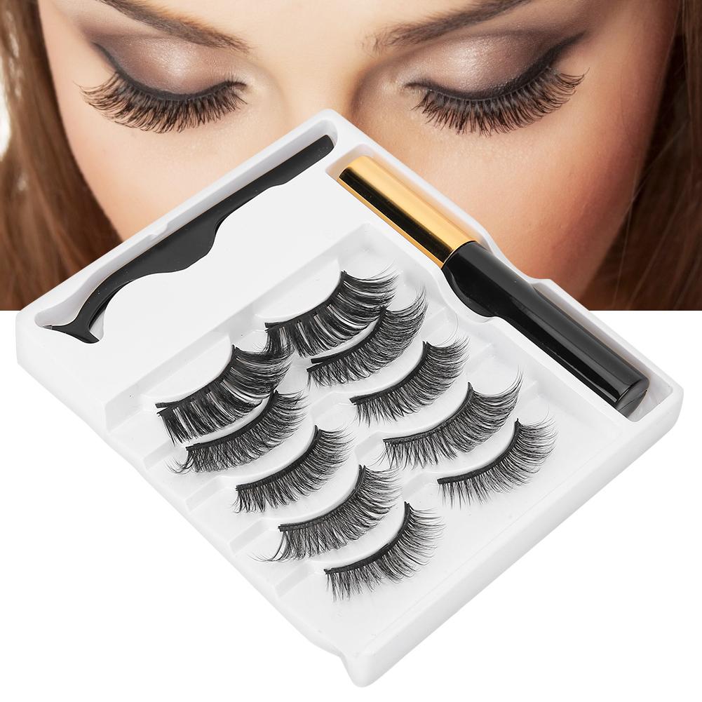 5 Pairs False Eyelashes Magnetic Liquid Eyeliner Tweezers Set Eyelashes Makeup Set (007)