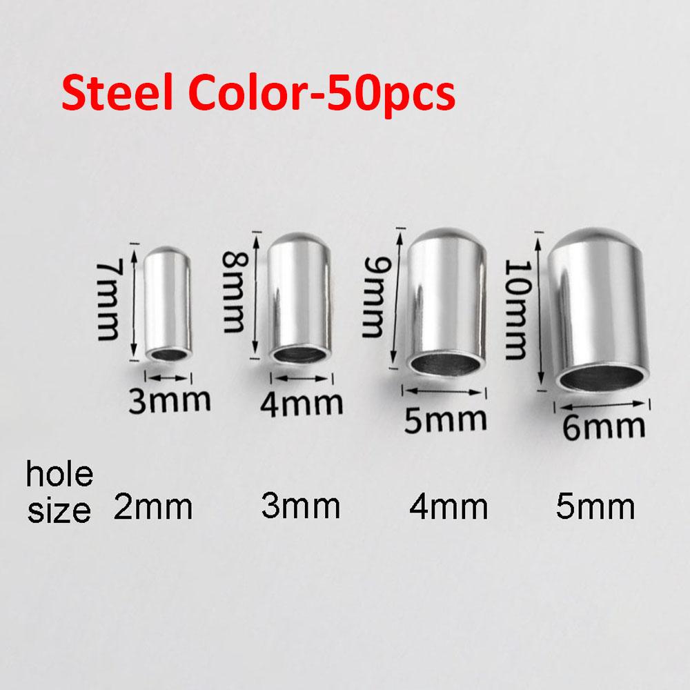 20-50pcs Gold Stainless Steel Leather End Caps Crimp Cord Wire Hole 2-5mm Crimp Clasps Fastener for Jewelry Making DIY