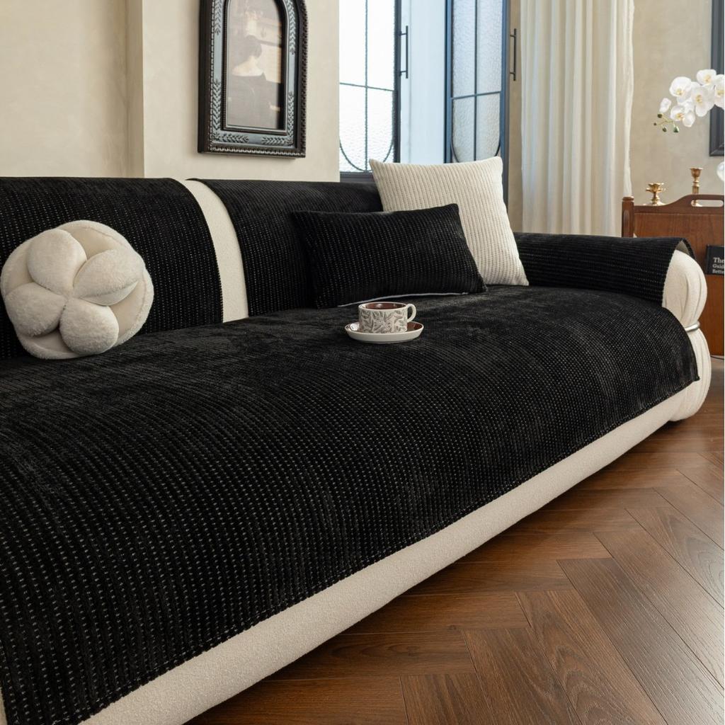 Warm and Thickened Sofa Cover with Autumn and Winter Stripes Pure Color Simple and Comfortable Non Slip Sofa Cushion Cover Cloth
