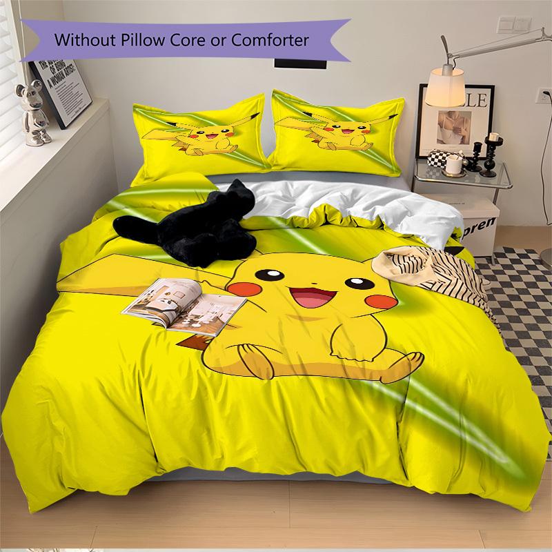 3pcs Pikachu, Electric-type Duvet Cover Set, 1 Duvet Cover + 2 Pillowcases (No Insert), High-Definition Print, Home & Dorm Set yy251208071