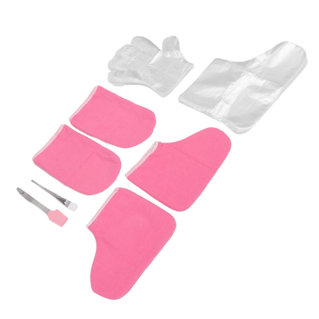 Vosková Kúra Sada na Ruce a Nohy Voskovací Štětec Růžová Látková Rukavice Návlek na Nohy 100ks Jednorázová Rukavice Noha