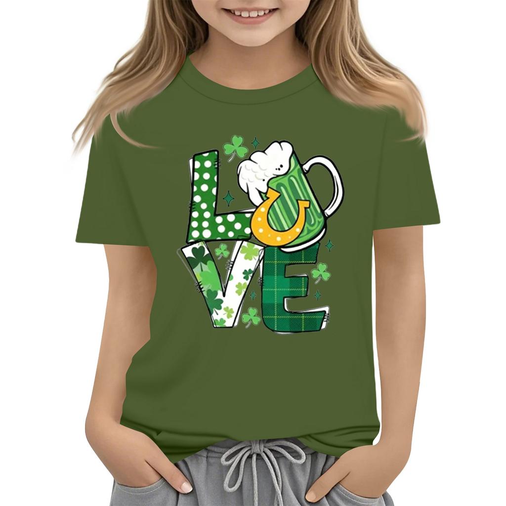 Children's Round Neck Casual Saint Patrick Printed Short Sleeve T-Shirt
