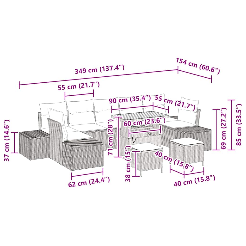 Garden Sofa Set with Cushions 10 pcs Black Poly Rattan