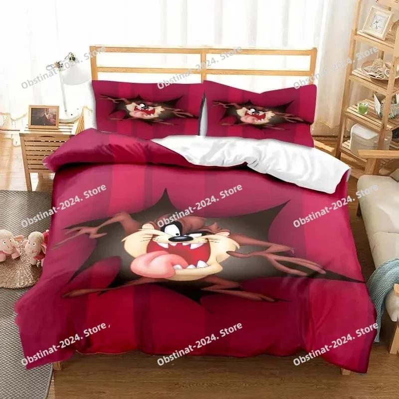 Set di biancheria da letto con stampa 3D del diavolo della Tasmania, completo di federa e copripiumino, morbido, per letto singolo, matrimoniale, queen size e super king size.
