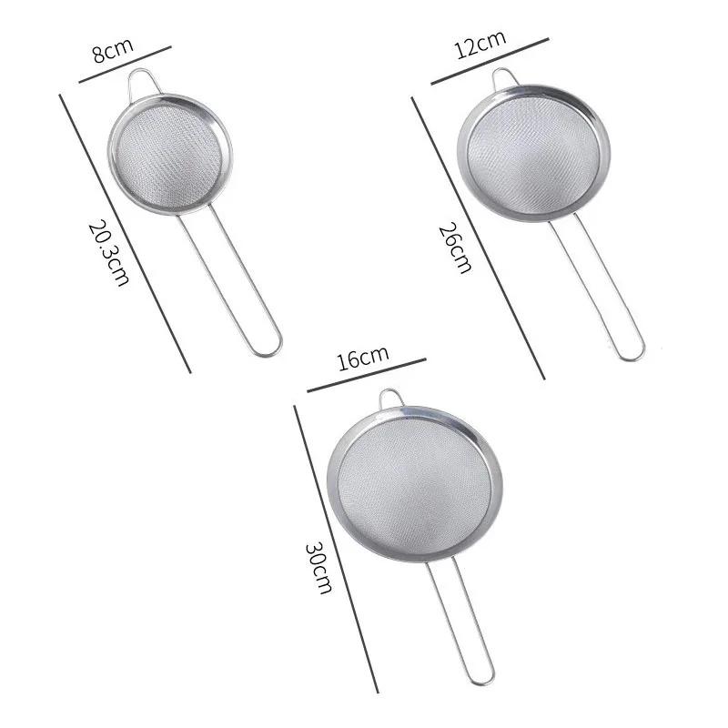 3Pcs/Set 6-24cm Fine Mesh Strainers Stainless Steel Soybean Milk Juice Tea Filter Flour Sieve Household Kitchen Accessories