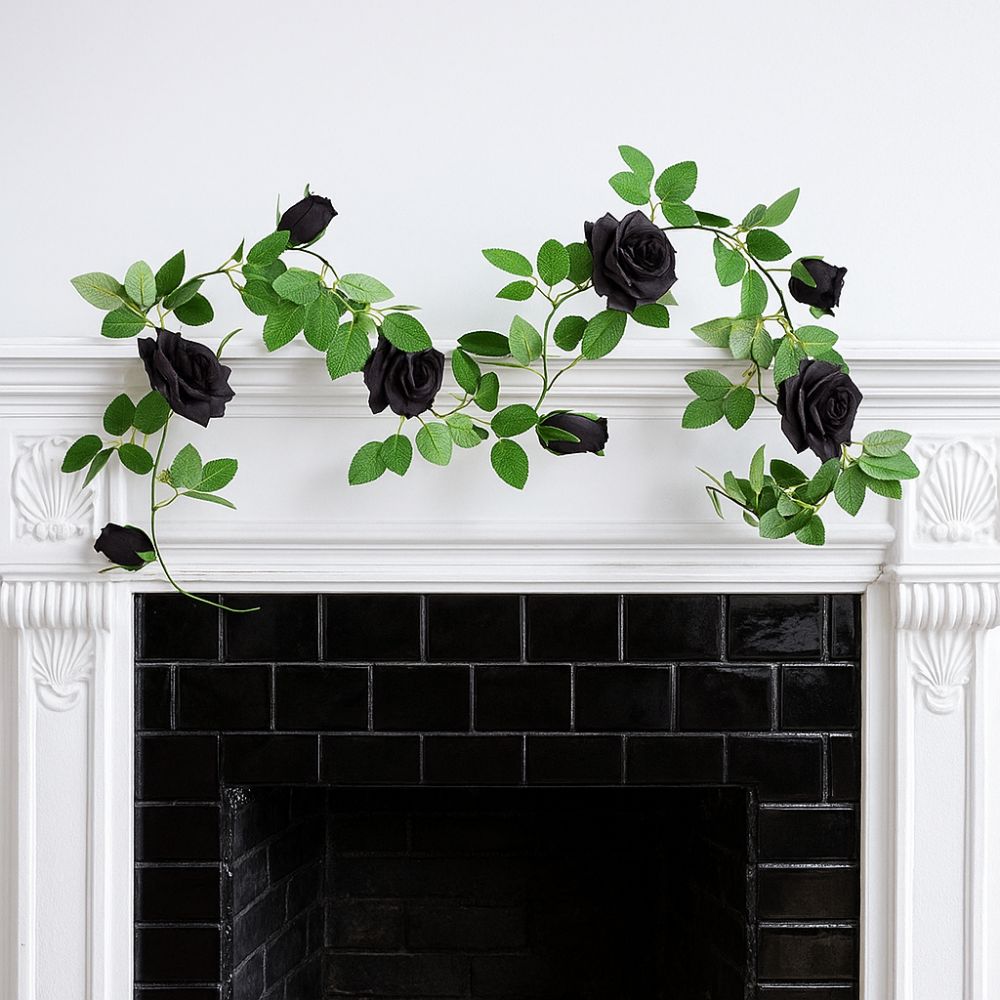 Simulated Flowers Artificial Rose Vines Black Halloween Garland  Halloween Party Decor