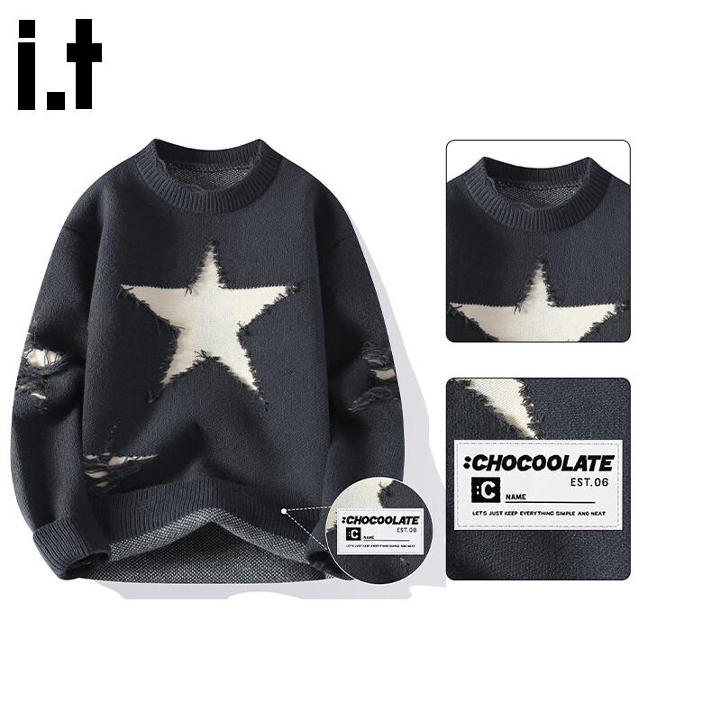 CHOCOOLATEit Men's American High Street Starry Sky Round Neck Knit Sweater