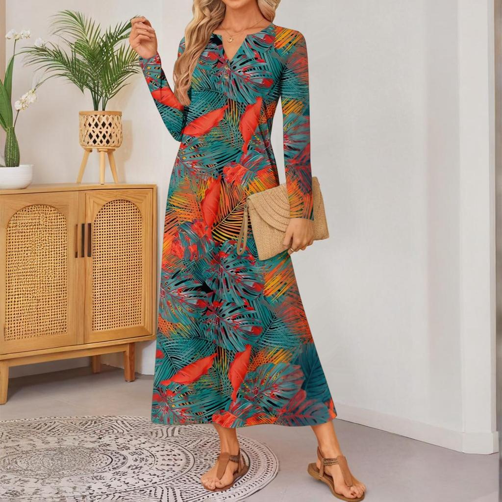 Women Retro Printed Long-sleeved Comfortable Loose Dress, Elegant Dress