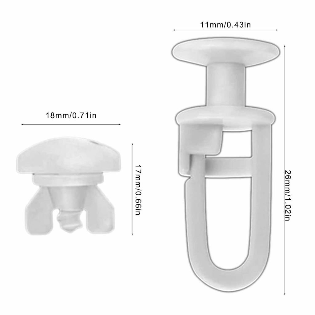 Vorhangaufhängeset 50 Stück Kunststoffgleiter mit Öffnungshaken und 4 Stück Schienenstopper für Fenster-Duschvorhänge