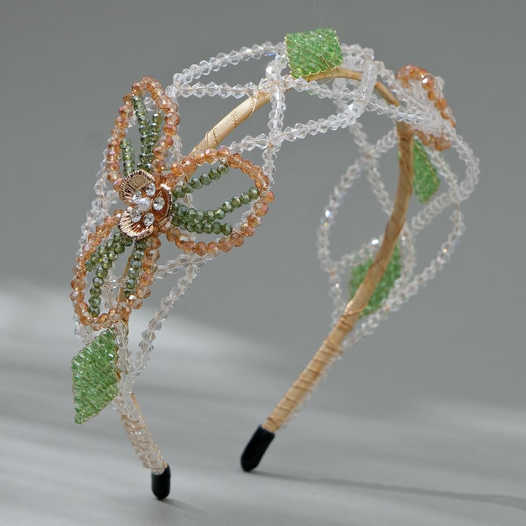 Korean Small Fragrant Style Hair Hoop Ins Internet Celebrity Hair Accessories Women's Prom Wedding Headband Fashion Grid Crystal Handmade Hair Hoop