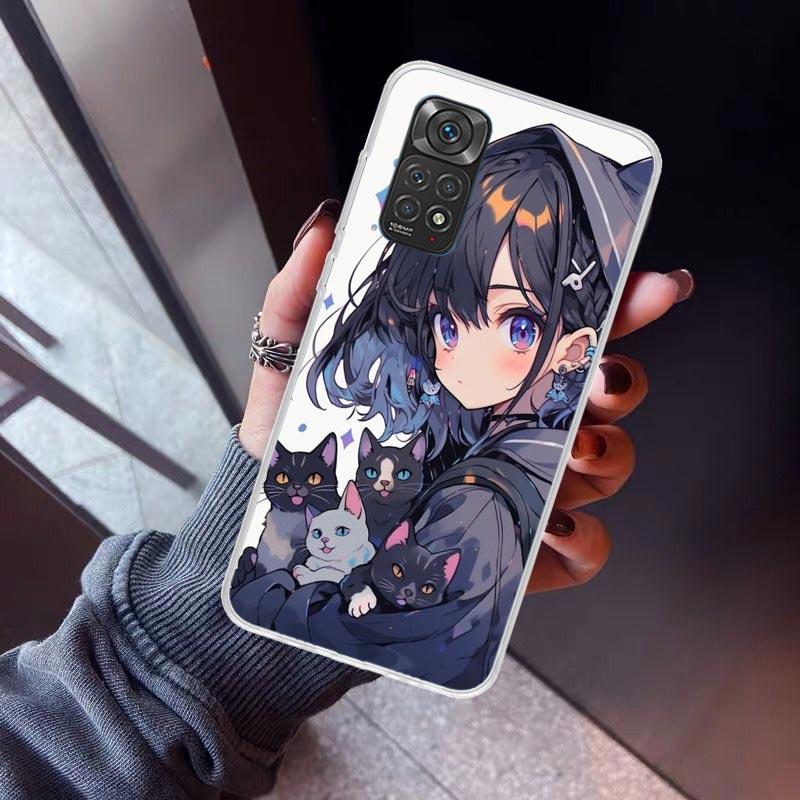 Cute Anime Ins Girls Animal Cat Phone Case For Xiaomi Redmi Note 10 11 12 13 14 15 Pro Plus 11S 12S 14S 11T 11E 10S Soft TPU Bac