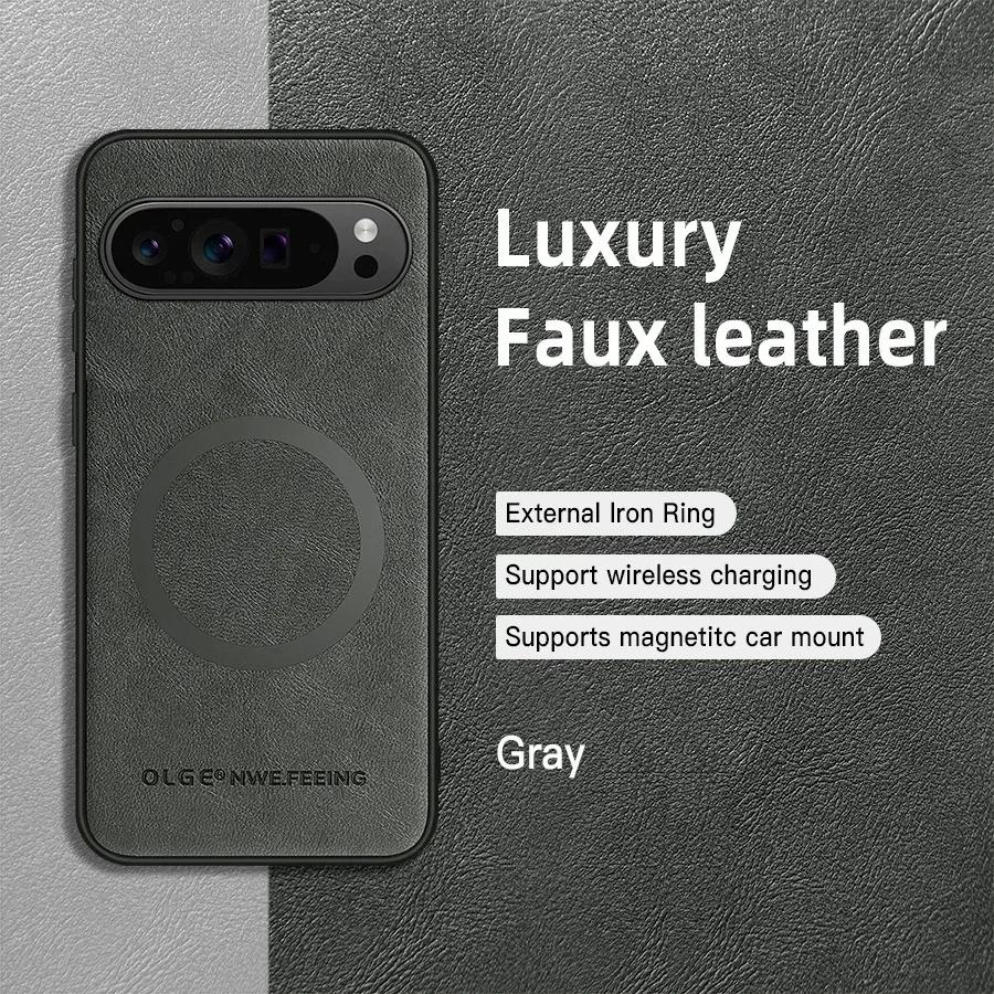 Klassisches Leder Kabelloses Laden Für Magsafe Magnetische Hülle Für Google Pixel 9 Pro XL 9 8 7 Pro 9A 8A 7A Weiche Rückseite