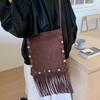 New Retro Bohemian Mobile Phone Bag Trend Niche Matte Fringed Rivet Shoulder Messenger Bag Women