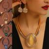 Water Drop Necklace Earrings Set Aluminum Wire Handmade Braided Jewelry Set Resin Gems Lightweight Earring Necklace Combo