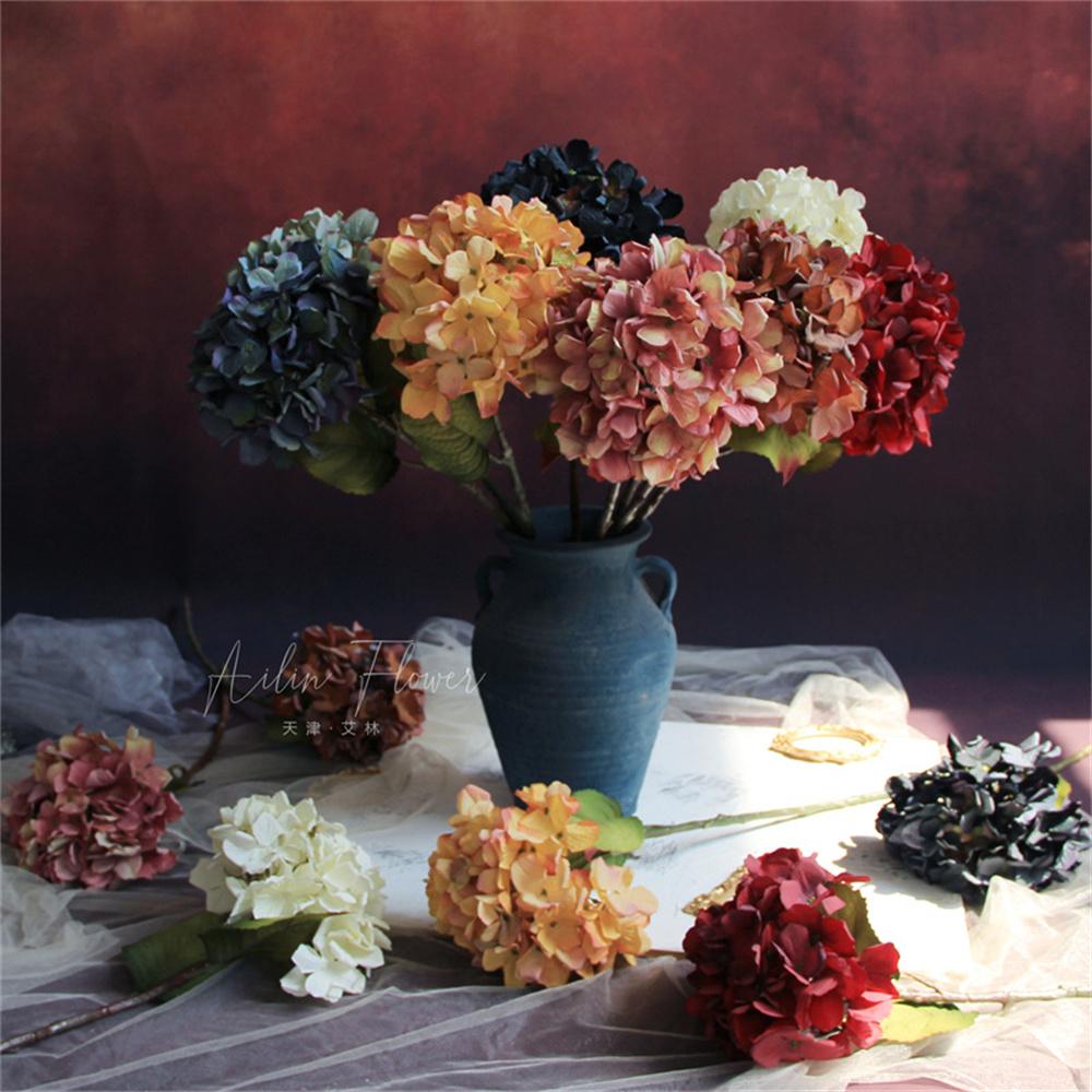 1 Bundle Wedding Decor Artificial Flowers Autumn Silk Hydrangea Vase for Christmas Home Decorative Bridal Bouquet Wall Set Cheap