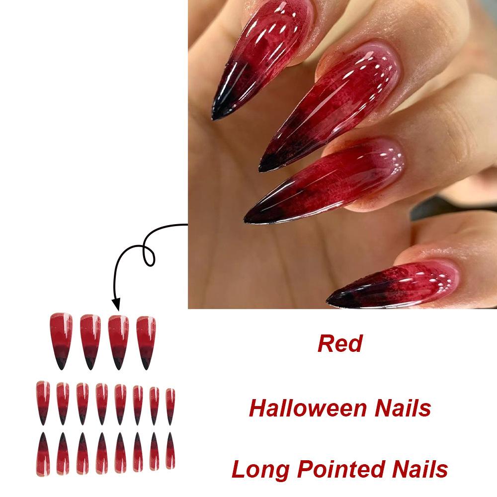 24 Stück Blutrot Falsche Nägel Gradient Lange Spitze Falsche Nagelpatches Vollabdeckung Tragbare Falsche Nagelspitzen Halloween Maniküre-Sets