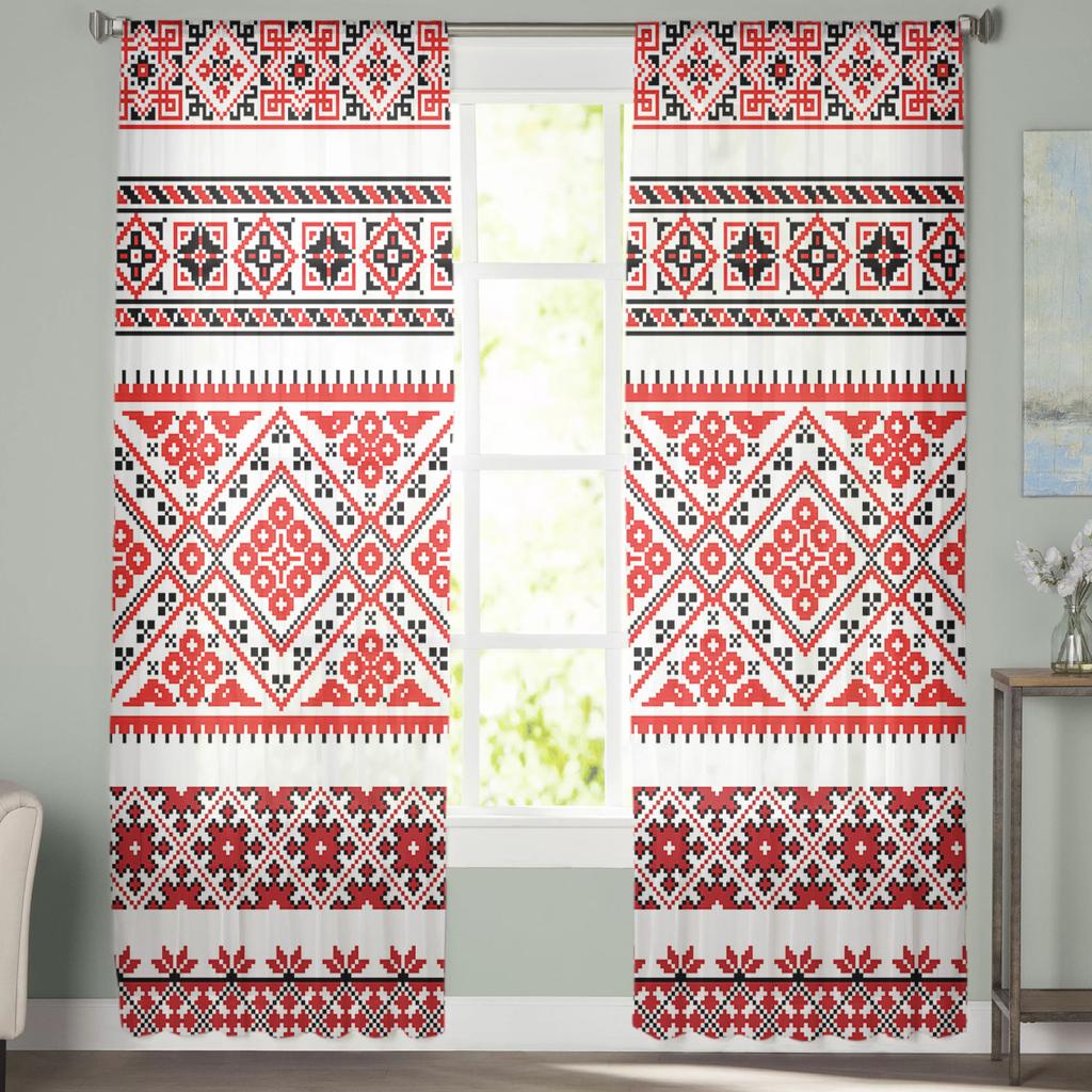 Rote schwarze Musterblätter, moderne Tüllvorhänge für Wohnzimmer, Schlafzimmer, Zuhause, Küche, Fenster, durchsichtige Vorhänge