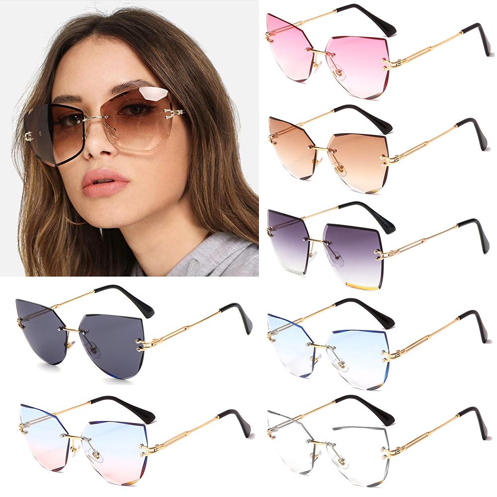 Fashion Eyewear Uv400 Women Metal Sunglasses Cat Eye Sunglasses Rimless Shades