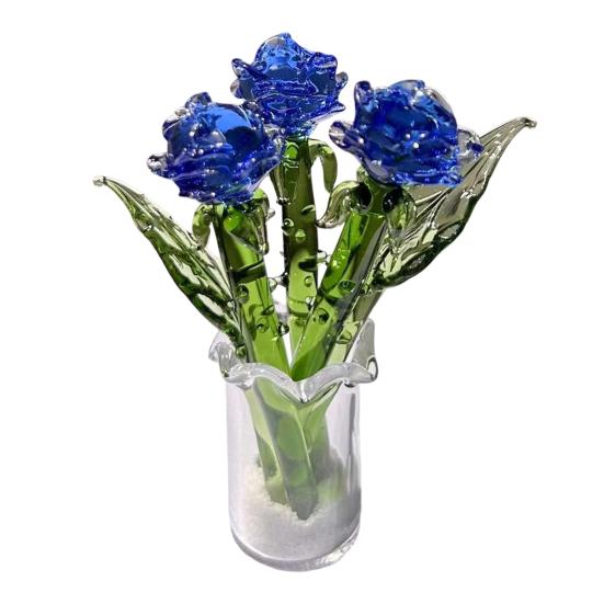 1 st/1 set Mini Glas Ros Blomma Dekoration med Stjälk Handgjord Glas Blommig Figurin Hem Vardagsrum Handblåst Blombukett Prydnad