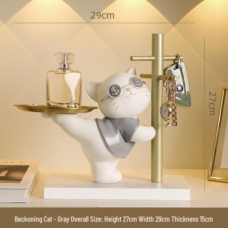 Resin Lucky Cat Key Holder for Children's Room & Entrance
