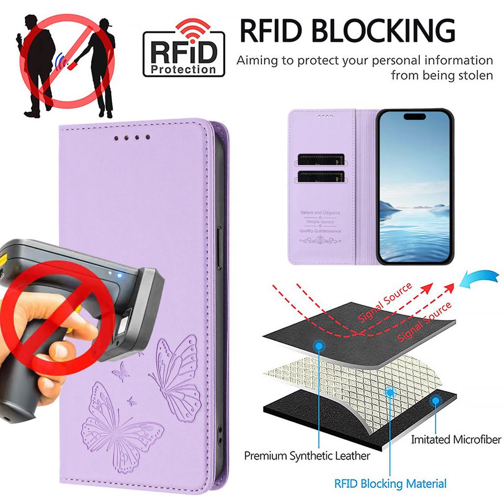 Fashion Butterfly Embossed Leather Wallet Card Solt Case For iPhone 17 Pro Max 16 Plus 15 14 13 12 11 Book Shockproof RFID Cover
