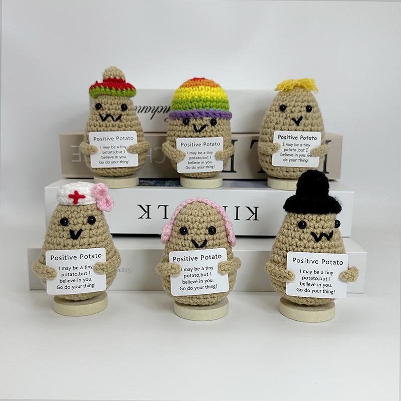 Funny Positive Energy Potato Hug Pocket Doll Mini Handmade Plush Knitted Plant Ornament Home Room Decoration Christams Gifts