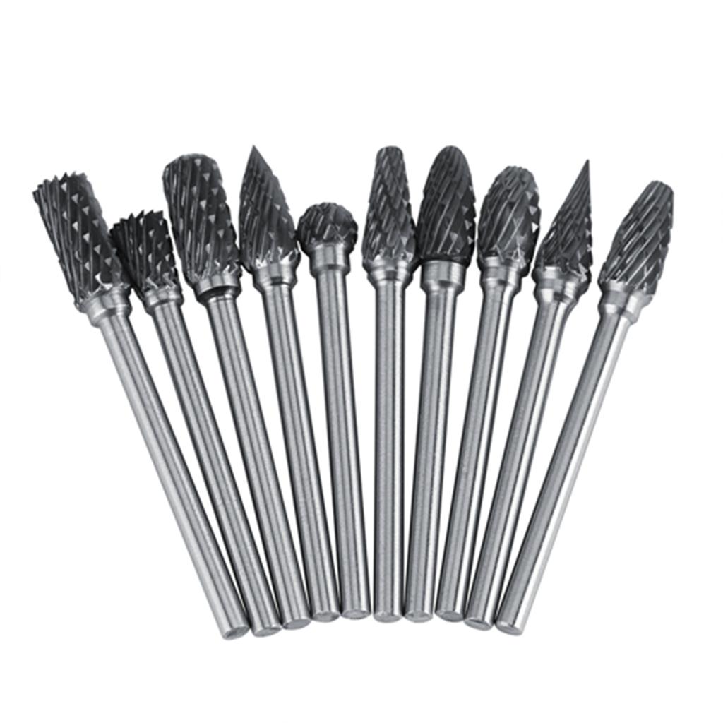 10pcs Tungsten Carbide Steel   Files Burr Set 3mm Shank 6mm Cutting Diameter Double Cut