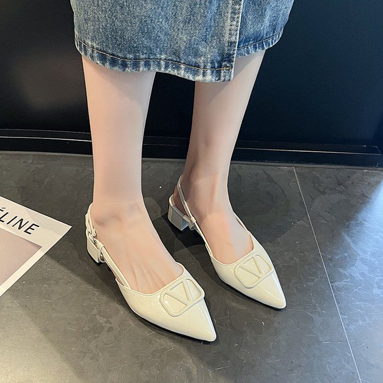 Niche Pointed High Heels 2024 Korean Version of the New One-word Belt Versatile Skirt Fashion Shoes Bag Head Thick Heel Non-slip Shoes