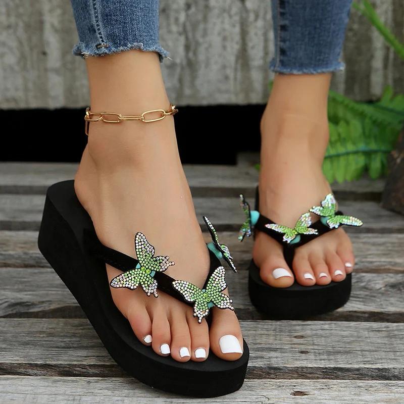 Fashion Fashion Butterfly Decor Women Shoes Summer Flip Flops for Women Sequin Platform Slippers for Ladies Outdoor Luxury Beach Sandals