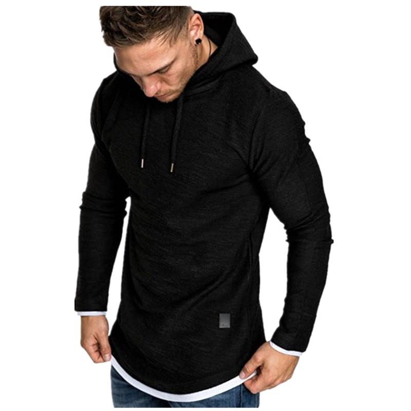 

2024 Осень и зима Новая мужская мода сшитая футболка с длинными рукавами Мужская европейская кодовая кофта с капюшоном Мужская футболка XXL чёрный