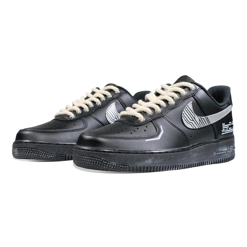 Nike Air Force 1 Skateboard Shoes Unisex Low Top Black Silver CW2288-001(Team30-)