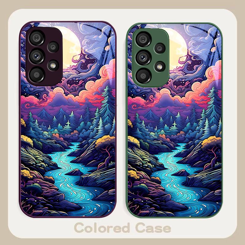 Anime Forest Moon River For Samsung Galaxy S24 Plus S20 21 FE S23 Ultra S8 9 A70 72 73 50 51 52 53 Tempered Glass Phone Case