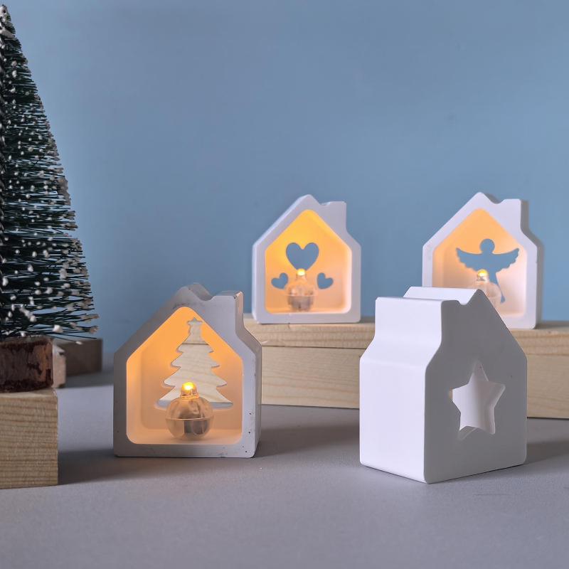 1Pcs Christmas Series Theme Hollow House Molds 6-Cavity Christmas House Candle Holder Silicone Mold Resin Casting Mold
