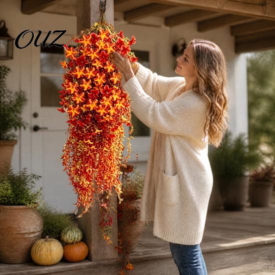 Efterårshave Hængende Blomsterbuketter Kunstige Morgenfrue Ranker, Blomster til Udendørs Altankonstruktion Dekoration, Orange Gul Blomster Vejrbestandig