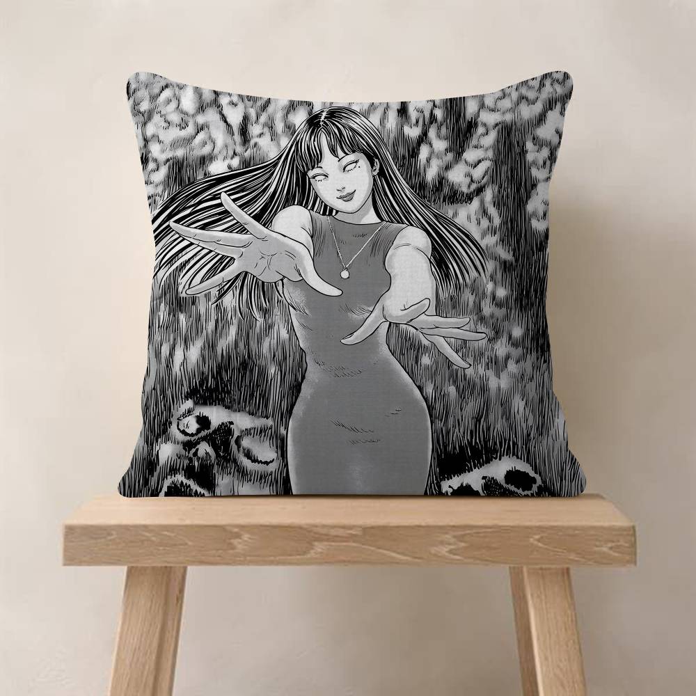 Junji Ito Tomie Retro Kawakami Pillow Covers Cartoon Sofa Decorative Home Doublesided Printing Short Plush Cute Cushion Cover
