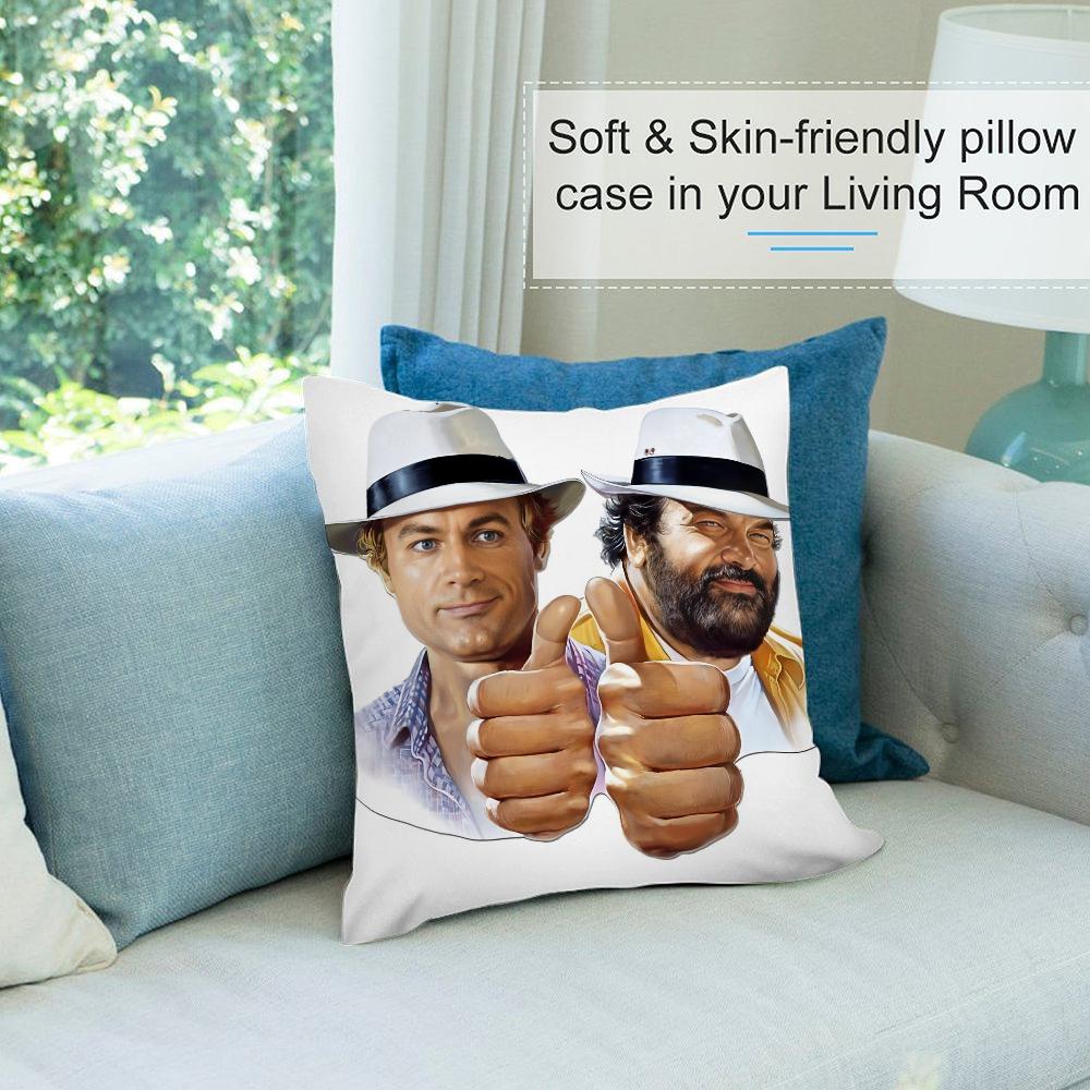 Federa Cuscino T-Terence Hill E Bud S-Spencer Copricuscini Corti in Peluche Decorativi per Divano Casa Stampa Double-Sided Copricuscino