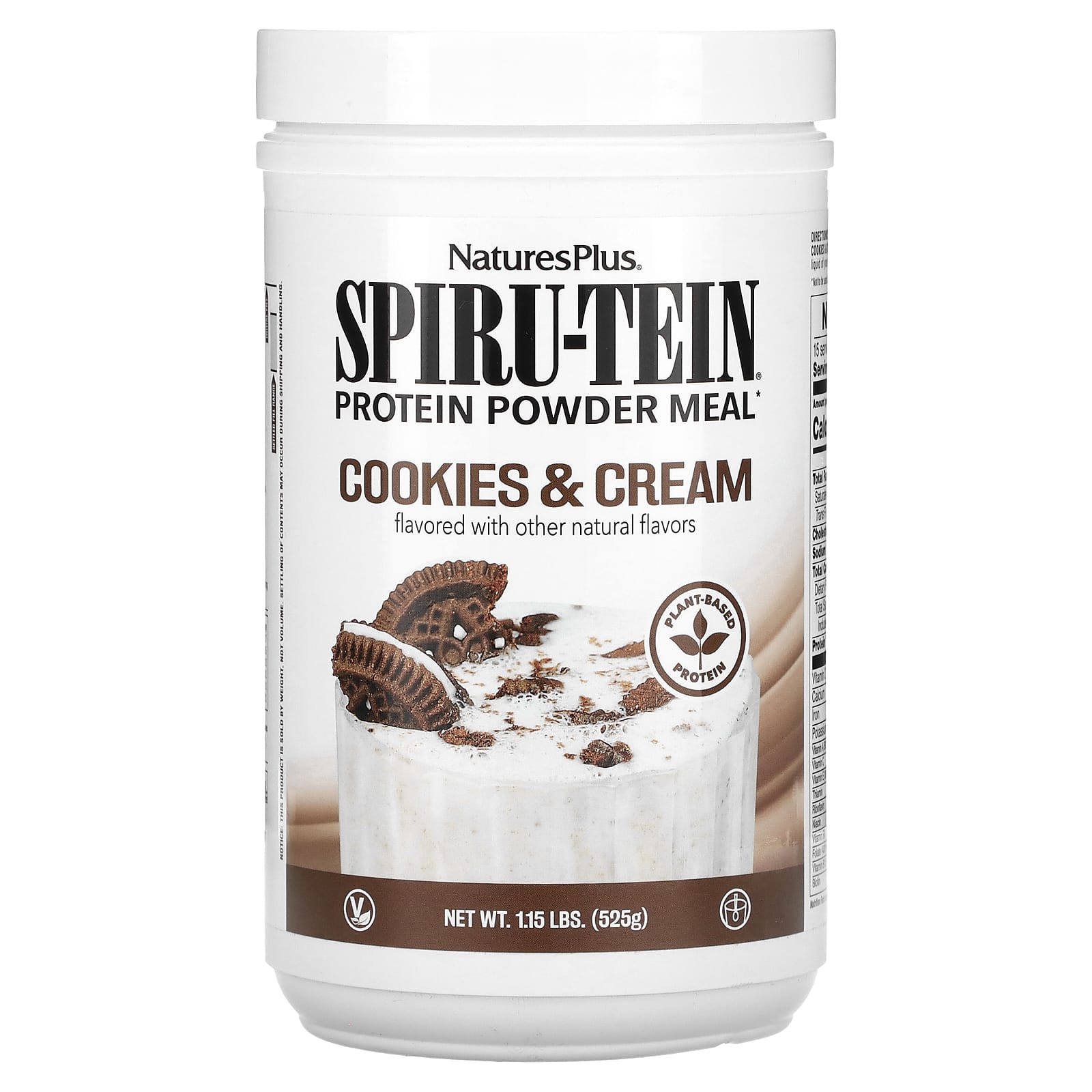 

NaturesPlus, Spiru-Tein, Protein Powder Meal, Cookies and Cream, 1.15 lb (525 g)
