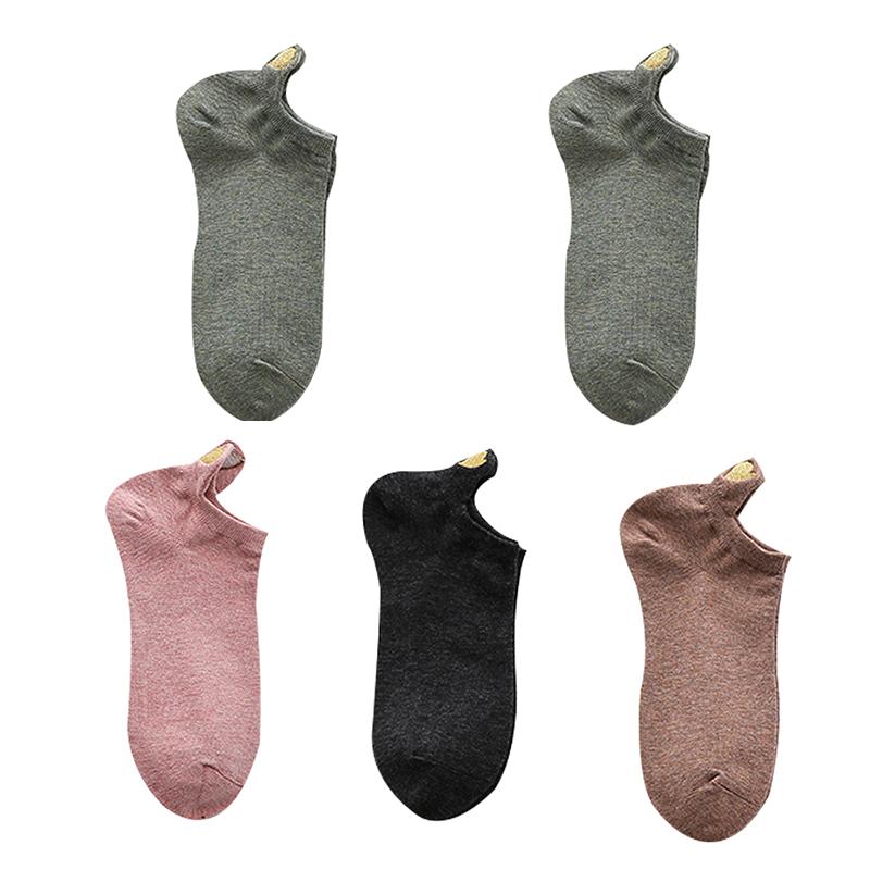 5 Par Skarpetek za Kostkę Gładkich Złoty Jedwab Haft Serce Damskie Skarpetki Bawełniane Nadruk Korony Bawełniane Skarpetki