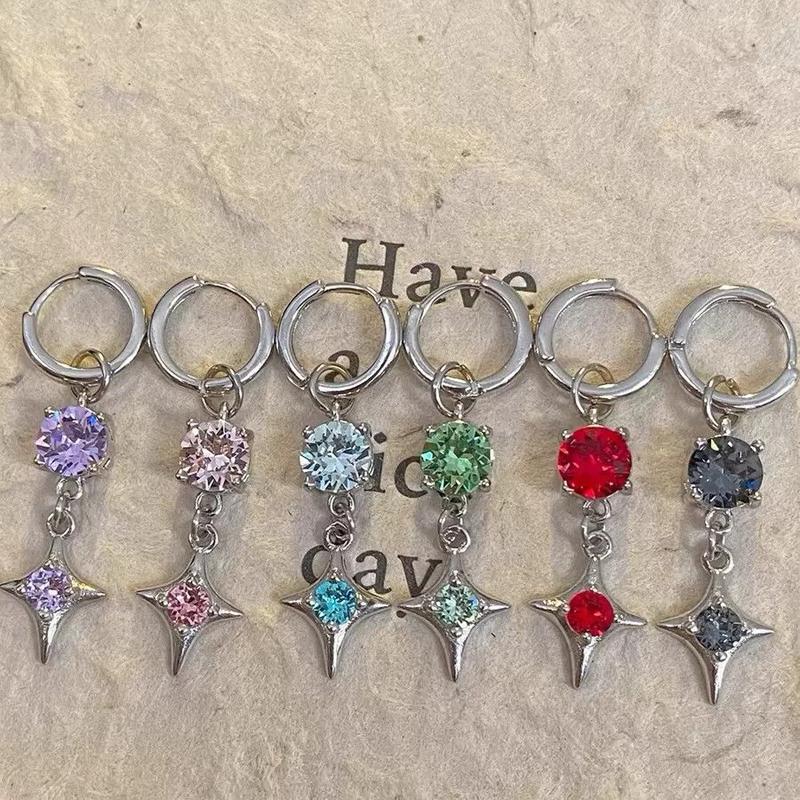 Stainless Steel Rivet Drop Earrings for Women Exquisite Retro Zircon Starburst Hoop Earrings Hip Hop Punk Versatile Jewelry Gift
