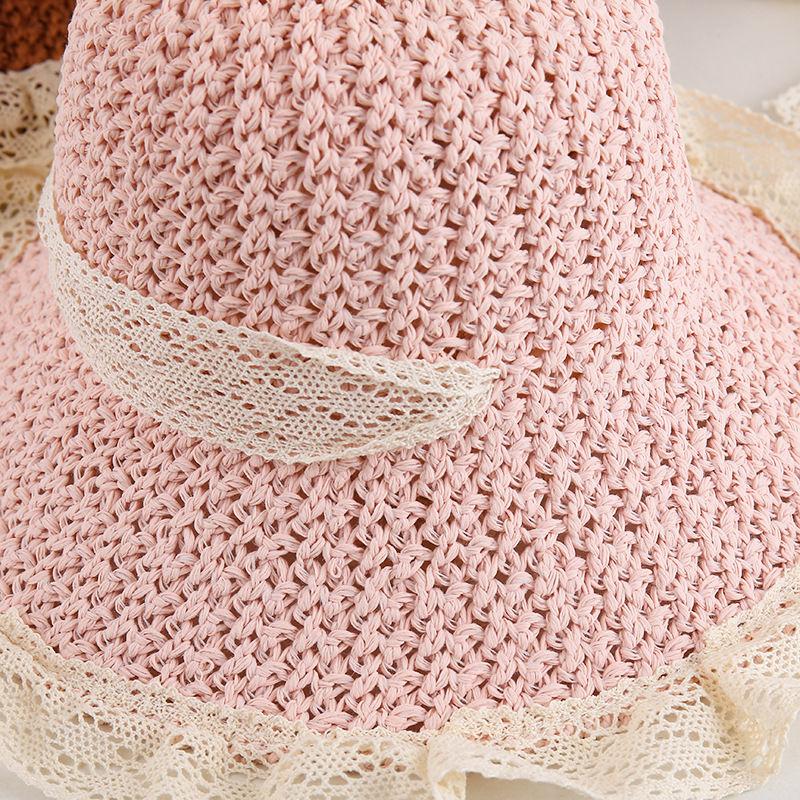 Sunshade Straw Hat Women's Large Eave Lace Bow Sunshade Hat Foldable Seaside Beach Sun Hat