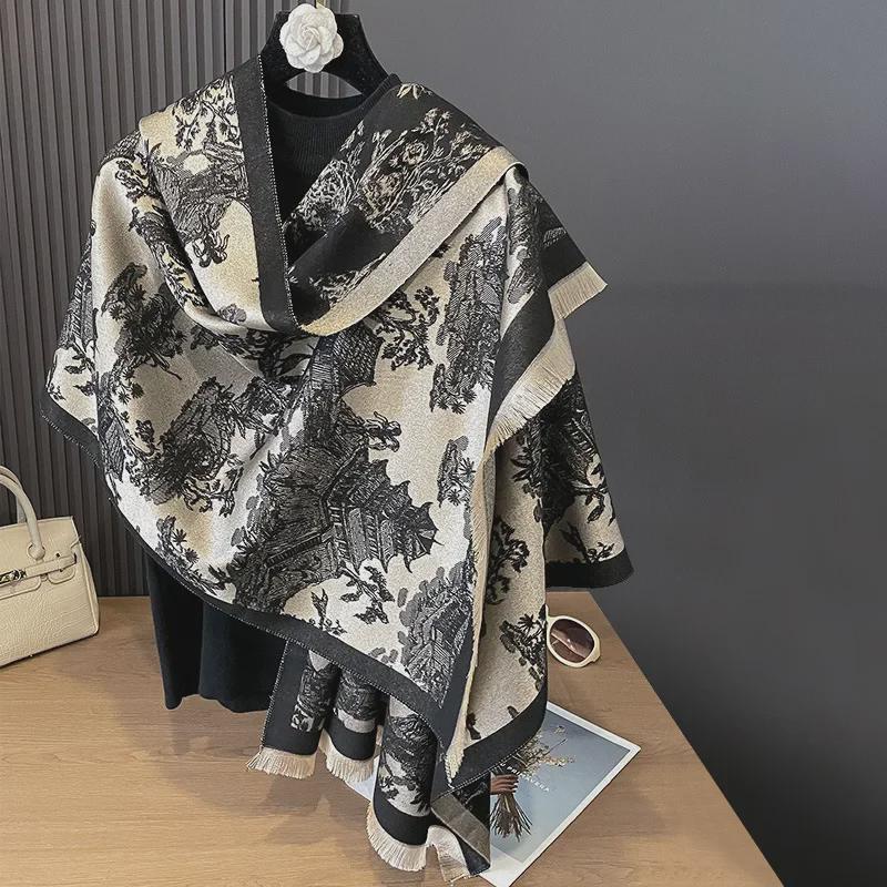 Elegant Dual-Sided Imitation Cashmere Scarf - European & Korean Style for Autumn/Winter