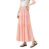Summer 2025 Pink A-line Midi Skirt with Elastic Waist: Loose Fit, Slimming Design for Casual Wear.
