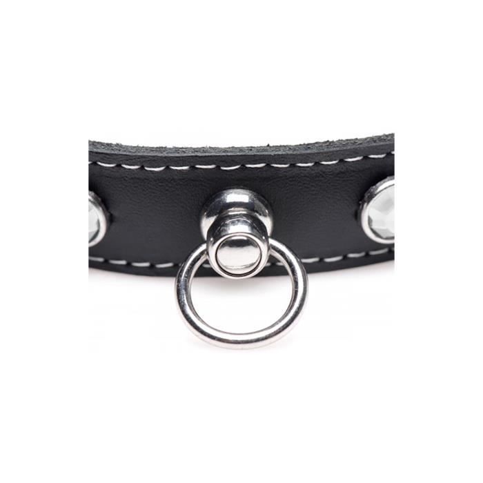 Collier en cuir - Bling Vixen - Noir - Doublure douce - Strass brillants