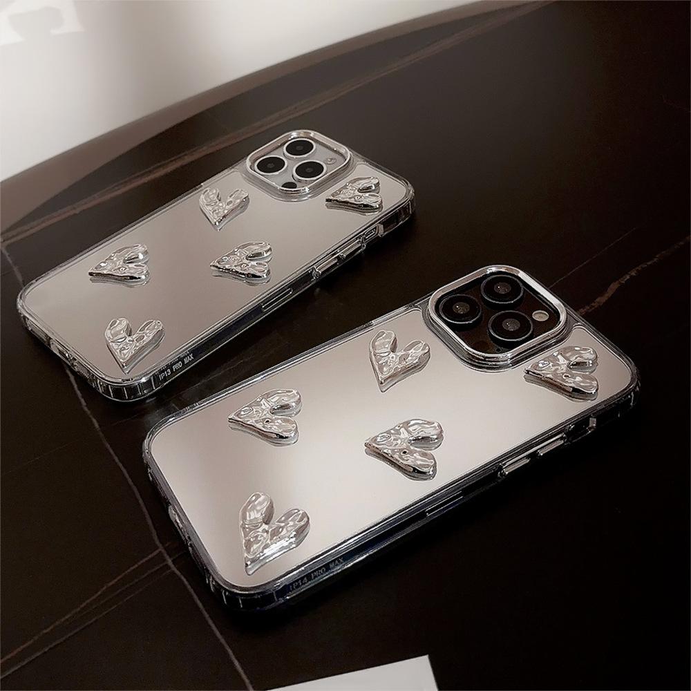 Three-dimensional Electroplating Love 13 for 17 for Apple 15ProMax Mobile Phone Case Mirror for IPhone16 High-end Sense 14 Hard