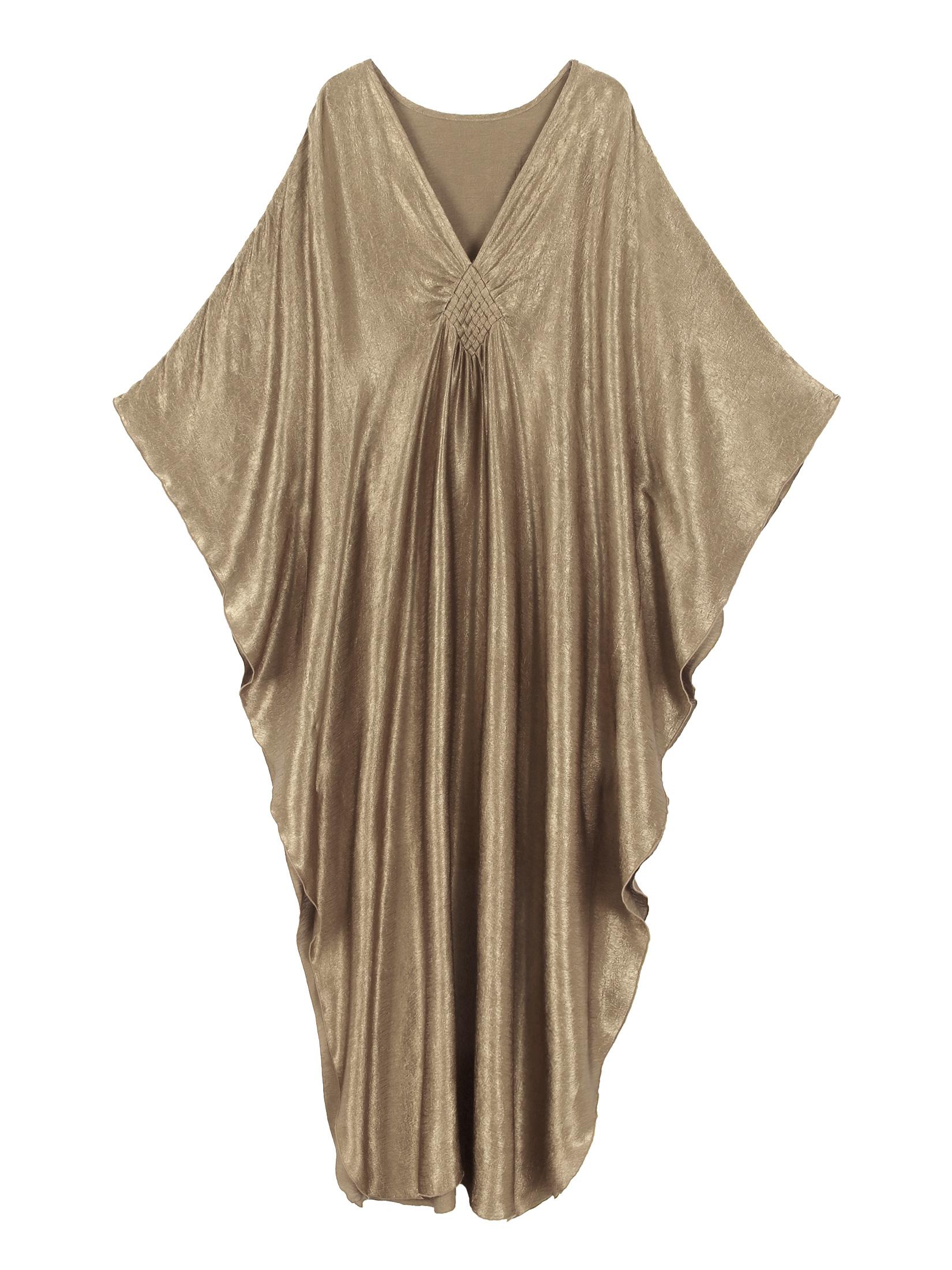 

EDOLYNSA 2025 Элегантный Кафтан Большого Размера Женский Однотонный Ретро V-образный Вырез Тканый Рукав Летучая Мышь Длинное Платье Сексуальное Пляжное Купальник Накидка Q1799-8784 L серый