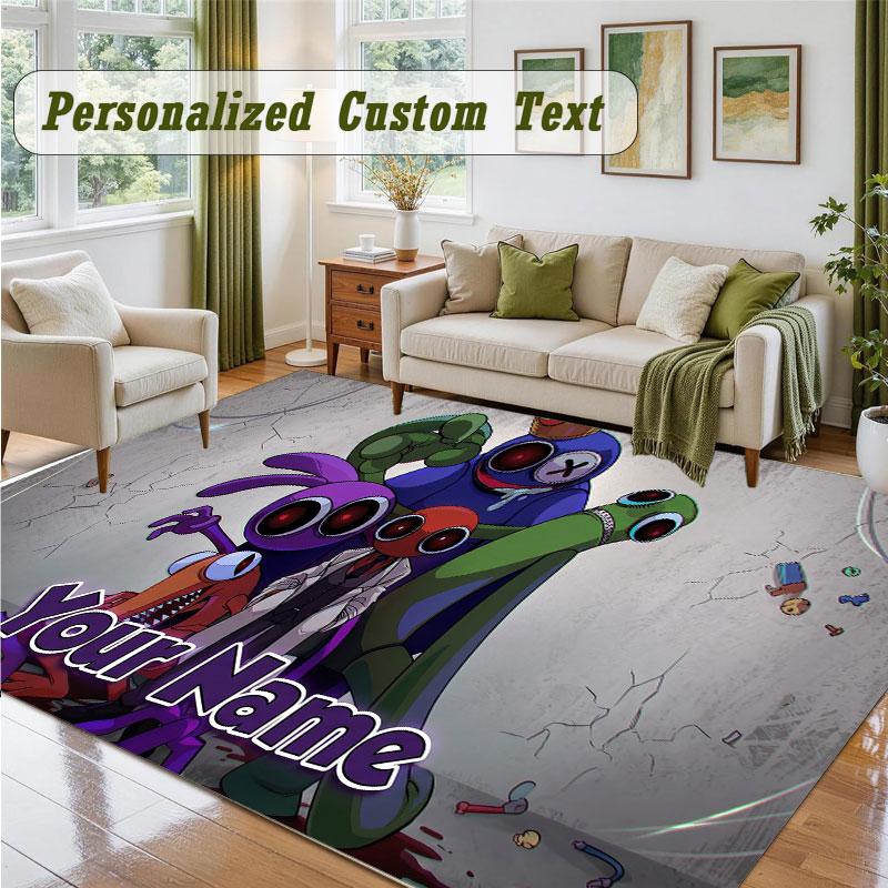 Crystal Velvet Square Rug Custom NameRainbow Friends Pattern Non Slip Home Floor Decor Rug